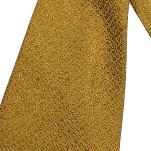 LOUIS VUITTON RARE Gold Mon LOUIS VUITTON Silk LUXURY Tie ITALY - Picture 6 of 7